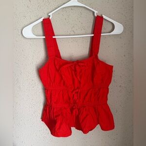 Red Cotton Peplum Tank Top